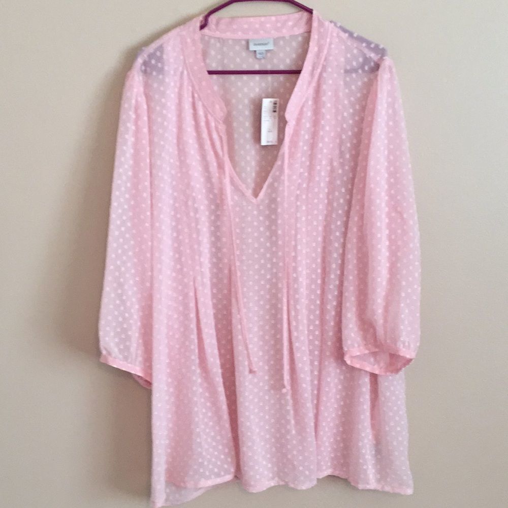 Avenue pink sheer blouse V-neck size 14/16